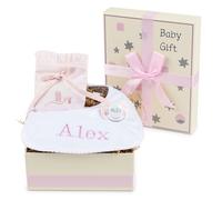 Cadeau pour nouveau-né garçon et fille avec bavoir brodé, étui pour sucette et accessoires, panier idéal pour un cadeau complet, panier personnalisé (Rose) | BebeDeParis