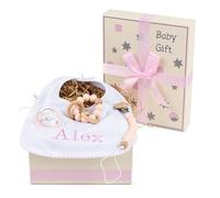 Cadeau pour nouveau-né garçon et fille avec sucette, anneau de dentition et bavoir brodé, panier idéal pour un usage quotidien, panier personnalisé (Rose) | BebeDeParis