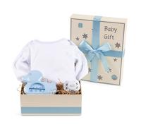 Cadeau pour nouveau-né garçon et fille avec thermomètre, sucette et body, panier idéal pour les soins quotidiens, panier personnalisé (Bleu) | BebeDeParis
