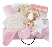 Cadeau pour nouveau-né « Let The Adventure Begin »,11 pièces,Panier cadeau pour nouveau-né,Vêtements essentiels pour bébé, chaussettes, jouets, plaques,Cadeau pour maman à être,Lièvre Gmily (fille)