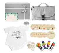 Cadeau pour nouvelle maman et cadeau de fête prénatale pour future maman, cadeau de révélation du sexe, matelas à langer essentiels pour nouveau-né et cartes d'étape mensuelle pour bébé (blanc)