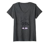 Cadeau pour Professeur de Danse sur Pointe T-Shirt avec Col en V, Femme, Chiné Foncé, S