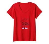 Cadeau pour Professeur de Danse sur Pointe T-Shirt avec Col en V, Femme, Rouge, S