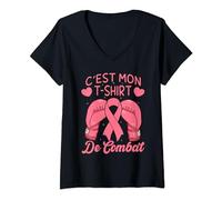 Cadeau Prévention Cancer Ruban Rose Combat Du Cancer Du Sein T-Shirt avec Col en V