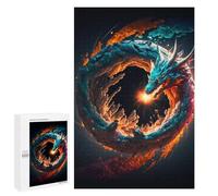 Cadeau Puzzle du Nouvel an - Dragon Spiral in Flames, Jeu D’Assemblage en Bois, 1000 PCS; pour Partager Un Moment Autour De La Table