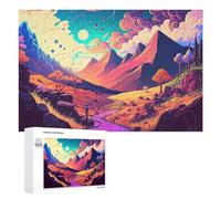 Cadeau Puzzle du Nouvel an - Whimsical Fantasy Landscape with River and Mountains, Jeu D’Assemblage en Bois, 1000 PCS; pour Partager Un Moment Autour De La Table