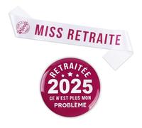Cadeau Retraite 2025 1Pc Écharpe 1Pc Badge Miss Retraite en Rose Décoration Fête Départ en Retraite pour Femme