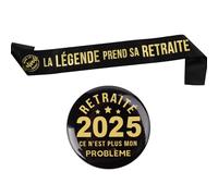 Cadeau Retraite 2025 1Pc Écharpe 1Pc Badge pour Homme “LA LÉGENDE Prend SA Retraite” Noir Doré Décoration Fête Départ en Retraite