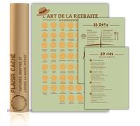 Cadeau retraite femme/homme - Poster à gratter vive la retraite - Format A3 - Encre à gratter dorée agréable et sans traces - 52 activités à faire à la retraite - Idée décoration retraite