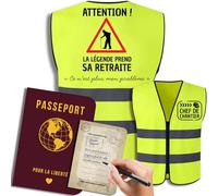 Cadeau retraite homme avec Gilet jaune humour et Livre d'or retraite | Passeport, Carte bonne retraite | Cadeau drôle pour un Nouveau Départ, Décoration Retraite (Zone de Retraité Actif)