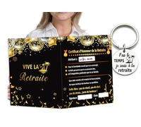 Cadeau Retraite Original - Carte Géante Pliable 42x28cm + Porte-clés Gravé Pas le temps, je suis à la retraite. - Idée Drôle pour Homme Femme Départ à la Retraite