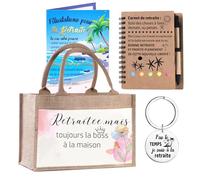 Cadeau Retraite Sac à main en jute + Carnet + Carte + Clé USB Kit Départ en retraite Original et humoristique Cadeau de travail Boulot Métier Réutilisable
