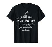 Cadeau Rigolo Pour ecrivain ecrivaine Jeunesse T-Shirt Femme Idée Drôle Auteur Literature Noir S V-Neck Court Manche Coton 100% Coupe Classique Général Imported
