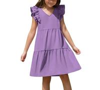 Cadeau Robe Princesse Enfant Fille Mariage sans Manches Robe Enfants Filles Chic et Elegant Léger Fluide Casual Soirée Ceremonie Vacances Robes d'été légère Dress de Plage Vêtements Pas Cher 4-14 ans