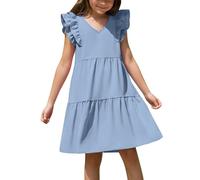 Cadeau Robe Princesse Enfant Fille Mariage sans Manches Robe Enfants Filles Chic et Elegant Léger Fluide Casual Soirée Ceremonie Vacances Robes d'été légère Dress de Plage Vêtements Pas Cher 4-14 ans
