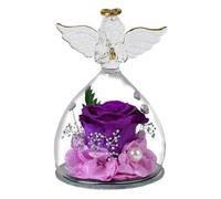 Cadeau rose éternelle - Figurines d'ange en verre Forever Flowers | Ange fleur avec rose à l'intérieur | Élégant souvenir en verre pour la Saint-Valentin, la fête des mères, Bi