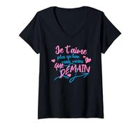 Cadeau Saint Valentin Couple Je T'Aime plus qu'Hier - Mignon T-Shirt avec Col en V