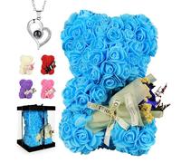 Cadeau Saint Valentin Femme, Ours en Rose avec Collier, Ours en Peluche avec Bouquet De Roses, Cadeau Anniversaire Femme, Saint Valentin pour Femmes Petite Amie/Fille
