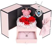 Cadeau Saint Valentin Femme, Rose Eternelle avec Collier en Argent Sterling et Ours Rose, Cadeaux romantiques pour Saint Valentin,anniversaire:Parfait pour femme,sa,copine,petite amie et maman,mères