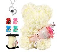 Cadeau Saint Valentin Ours Rose, Ours en Peluche Mignon, Ours à Fleurs, Nounours Rose Eternelle Saint-Valentin,Cadeau d'anniversaire Cadeaux pour Femmes (Blanc)