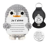 Cadeau Saint Valentin, Pingouin Positif en français + Jeton de Câlin, Cadeau Amoureux Inspirant pour Homme, Femme,Cadeau Couple, Calin de Poche, Poche Réconfortante, Cadeau pour Femme