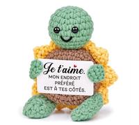 Cadeau Saint Valentin pour Homme Femme, Cadeau Couple - Tortue en Crochet Main Romantique avec Carte Je t'aime - Anniversaire Ou Mariage Cadeau pour Couple Petite Amie Petit Ami