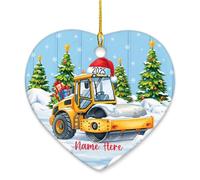 Cadeau souvenir de camion de construction jaune personnalisé pour enfants, rouleau de route avec chapeau de Père Noël, ornement de Noël en céramique 2025, décorations de sapin de Noël en voiture à