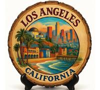 Cadeau souvenir de Los Angeles Californie - Plaque tranche de bois pour mur ou table, cadeau souvenir des États-Unis pour touristes, monuments de la ville emblématique, cadeau décoratif
