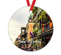Cadeau souvenir de voyage - Décoration de sapin de Noël - Ville américaine dans l'état de Louisiane - Pendentif rond en céramique à suspendre - Cadeau souvenir - Ville américaine - Nouvelle-Orléans