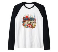 Cadeau Souvenir de Voyage Tokyo Japon dessiné à la Main Manche Raglan