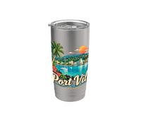 Cadeau souvenir de voyage vintage Port Vila Vanuatu Gobelet isotherme en acier inoxydable double paroi