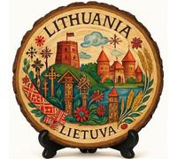 Cadeau souvenir Lituanie - Plaque tranche de bois pour mur ou table, souvenir de la Lituanie pour touristes, collectionneurs d'assiettes et amateurs de voyage, cadeau décoratif Château de l'île de