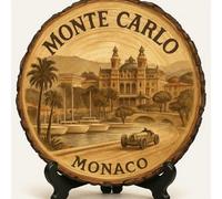 Cadeau souvenir Monte-Carlo - Plaque tranche de bois pour mur ou table, cadeau souvenir de Monaco (Monaco) pour touristes, collectionneurs d'assiettes et amateurs de voyages, cadeau décoratif élégance