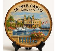 Cadeau souvenir Monte-Carlo - Plaque tranche de bois pour mur ou table, cadeau souvenir de Monaco (Monaco) pour touristes, collectionneurs d'assiettes et amateurs de voyages, cadeau décoratif style de