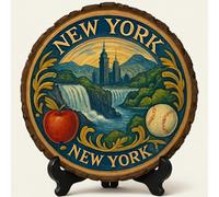 Cadeau souvenir New York - Plaque tranche de bois pour mur ou table - Cadeau souvenir des États-Unis pour touristes - Expérience emblématique d'horizon - Cadeau décoratif