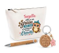 Cadeau Suzette Chouette Grain | Coffret Trousse, Stylo & Porte-clés Remerciement Femme