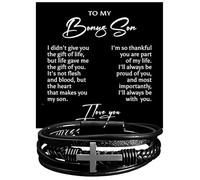 Cadeau « To My Bonus Son » de la part de belle-mère, beau-père - Que cet élégant bracelet en croix vous apporte foi, force et bénédiction partout où vous allez, cadeau pour beau-fils de belle-mère