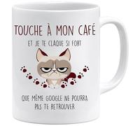 Cadeau Touche à mon Café et je te Claque | Mug Collègue De Travail Humour pour Collègue (Blanc)