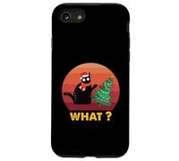 Cadeau Vintage Chat Noir poussant l'arbre de Noël sur Le Chat Quoi ? Coque pour iPhone SE (2020) / 7/8