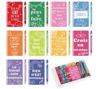 Cadeaux avec des phrases inspirantes, composé de 10 petits carnets de notes motivants et de 10 stylos à bille, sont des cadeaux pour les collègues, les employés, les camarades de classe,les étudiants