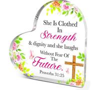 Cadeaux chrétiens pour femmes et filles, cadeaux spirituels religieux pour collègues, amies, verset de la Bible avec citation « She is Clothed in Strength », proverbes 31:25 Plaque décorative en