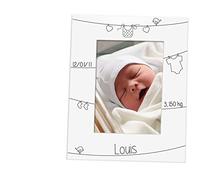 CADEAUX.COM - Cadre Photo Naissance Personnalisable - Métal Blanc gravé - Format Portrait 20 x 25 cm - Idée Cadeau Naissance Bébé - Cadeau Original