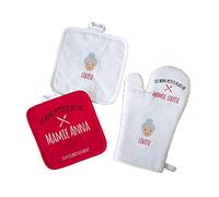 CADEAUX.COM - Gants de Cuisine + Set de 2 Maniques Personnalisable Les Bons Petits Plats de...- Family Circus - Cadeau Personnalisable avec 1 Prénom - Cadeau Noel