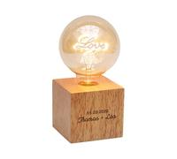 CADEAUX.COM - Lampe Ampoule Love- Lampe de Chevet LED avec Socle en Bois Personnalisable - Lampe Personnalisée avec Message- Cadeau Original - Idée Cadeau Anniversaire, Couple