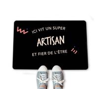 CADEAUX.COM - Paillasson Personnalisable - Ici VIT Un Super Artisan - Tapis Entrée Intérieur - Message - 40cm x 60cm - Tapis de Bienvenue à Personnaliser - Idée Cadeau Crémaillère, Noël
