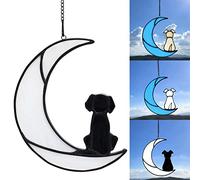 Cadeaux Commémoratifs pour Chiens de Compagnie en Vitrail pour les Amoureux des Chiens, Attrape-soleil pour Panneaux de Fenêtre Ornements D'Halloween, Attrape-soleil D'art de Chien sur(Blanc noir)