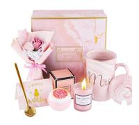 Cadeaux d’anniversaire pour femmes - Panier cadeau luxe avec tasse, bougie, bombe de bain, bouquet de savon - Idéal pour maman, épouse, sœur, amie, meilleure amie, collègue