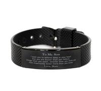 Cadeaux d'anniversaire de fils de maman, soutenir le bracelet en filet de requin noir pour le fils de graduation de fils pour fils, vous êtes plus courageux que vous ne le croyez, plus fort que