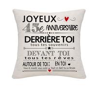 Cadeaux d'anniversaire Housse de Coussin d'inspiration pour 45 Ans Femmes Hommes Maman Papa Tante Oncle Grand-mère Grand-père Femme Mari Sœur Frère Amis Housse de Coussin Joyeux Anniversaire(45)