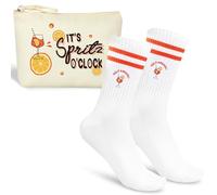 Cadeaux d'anniversaire pour Femmes, Trousse de Maquillage & Chaussette Femme Fantaisie Aperol Spritz (Tailles 36-42) pour Fitness Running (FR/ES, Numérique, 36, 42, Taille normale, Taille normale, A)
